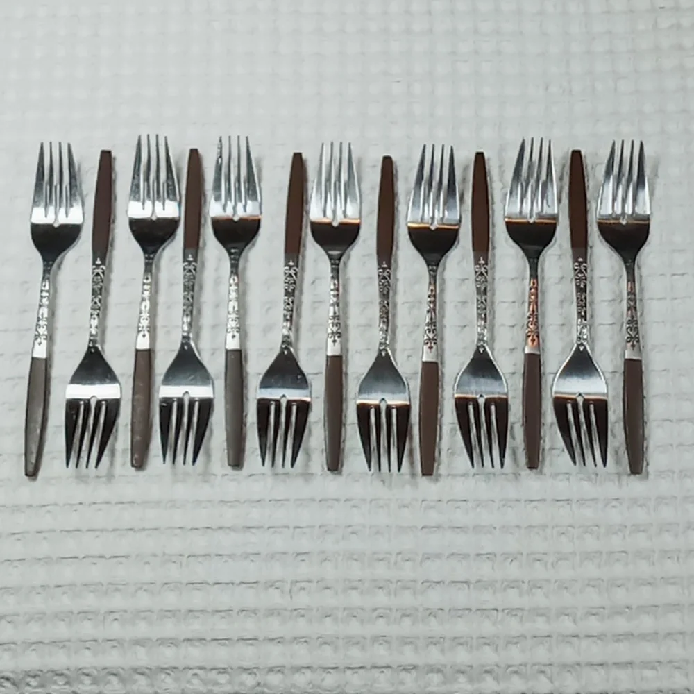 MCM Interpur Stainless Steel Scroll Design Wood Handle Flatware 41 Pcs Japan